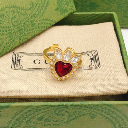 18K Double G Crystal Heart Ring