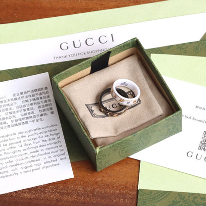 18K Double G Icon With Gemstones Black Corundum Ring