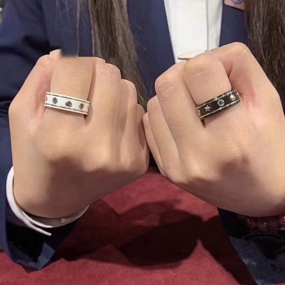 Bague icône Double G 18 carats avec pierres précieuses et zircone blanche