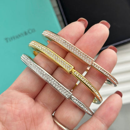 18K T Lock Bangle Full Pavé Diamonds Bracelet