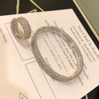 18K White Gold Perlée Diamonds 3 Row Ring