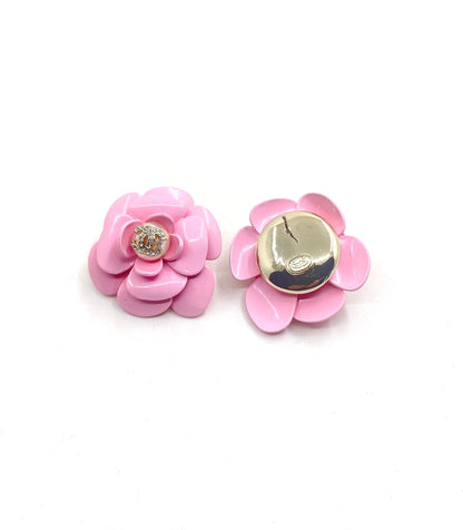 18K CC Pink Camellia Resin Earrings