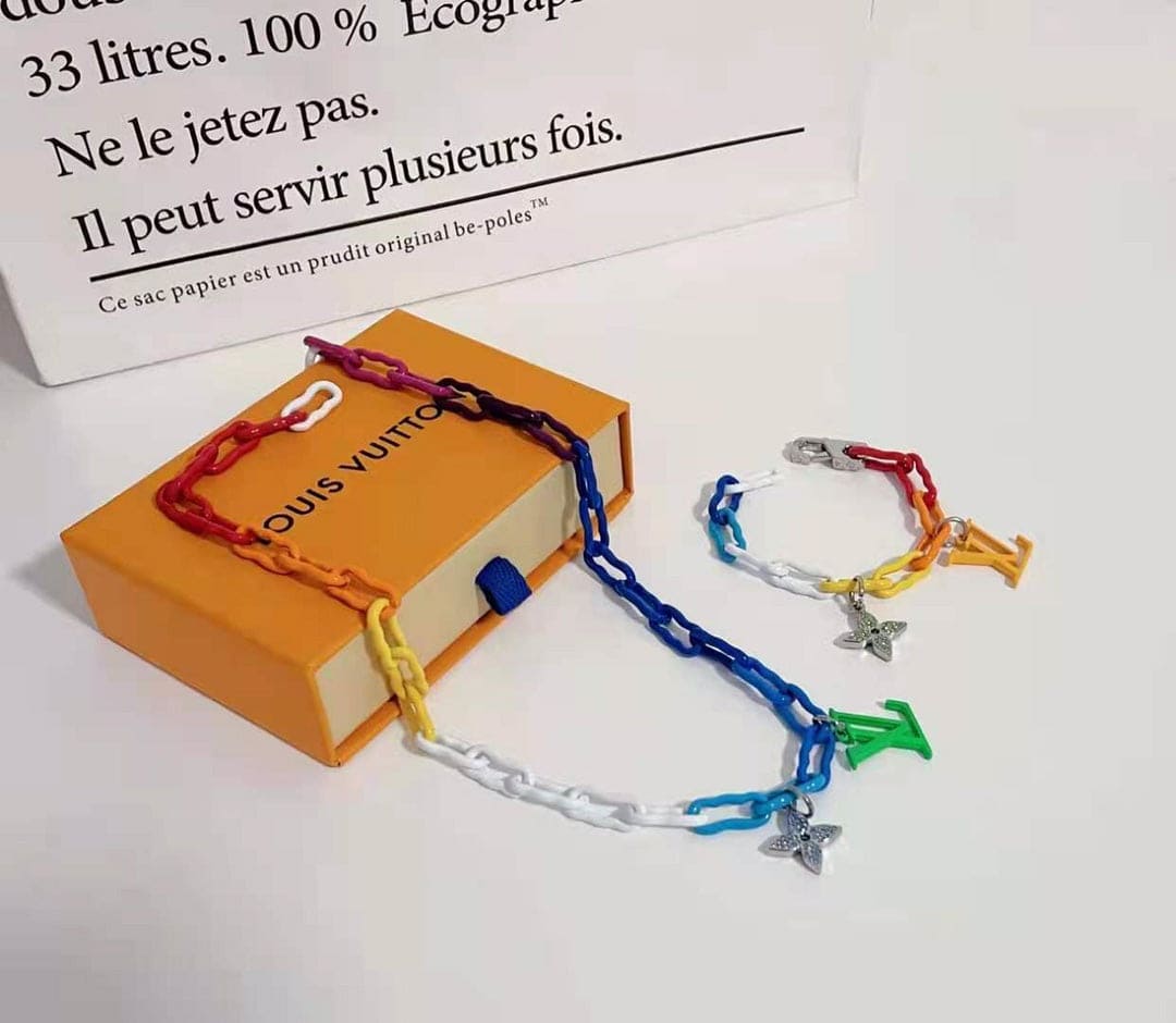 Collier chaîne en céramique arc-en-ciel Louis 18 carats