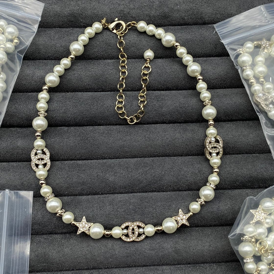 18K CC Pearls & Stars Necklace