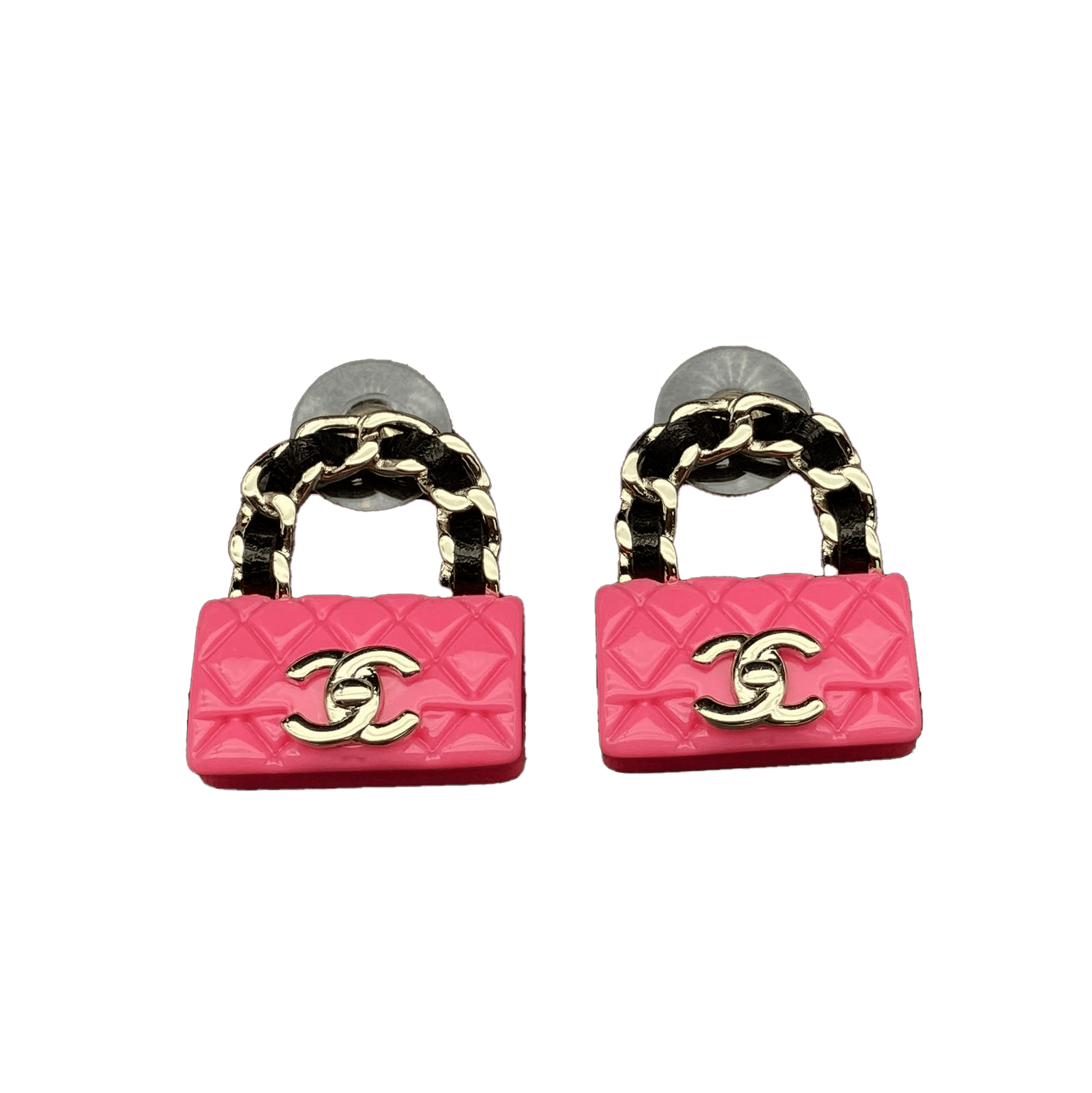 18k Chanel Classic Pink CC Bag Earrings