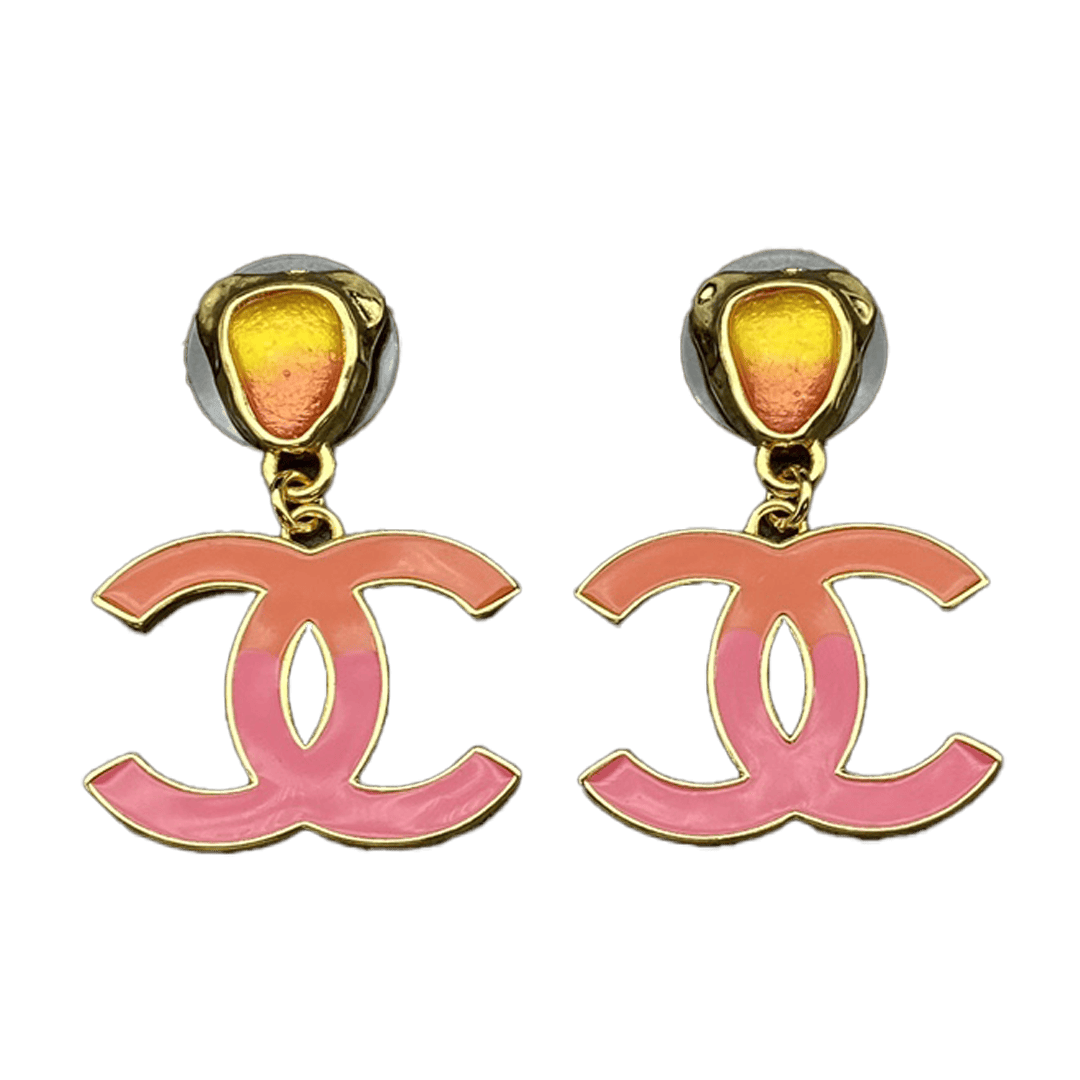 18k Chanel Classic Pink CC Dangle Earrings