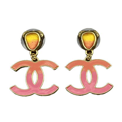 18k Chanel Classic Pink CC Dangle Earrings