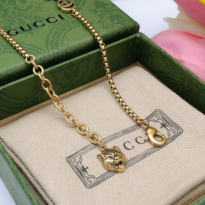 18K Double G Interlocking G Red Flowers Necklace