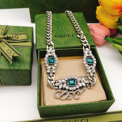 18K Double G Script Diamonds Necklace