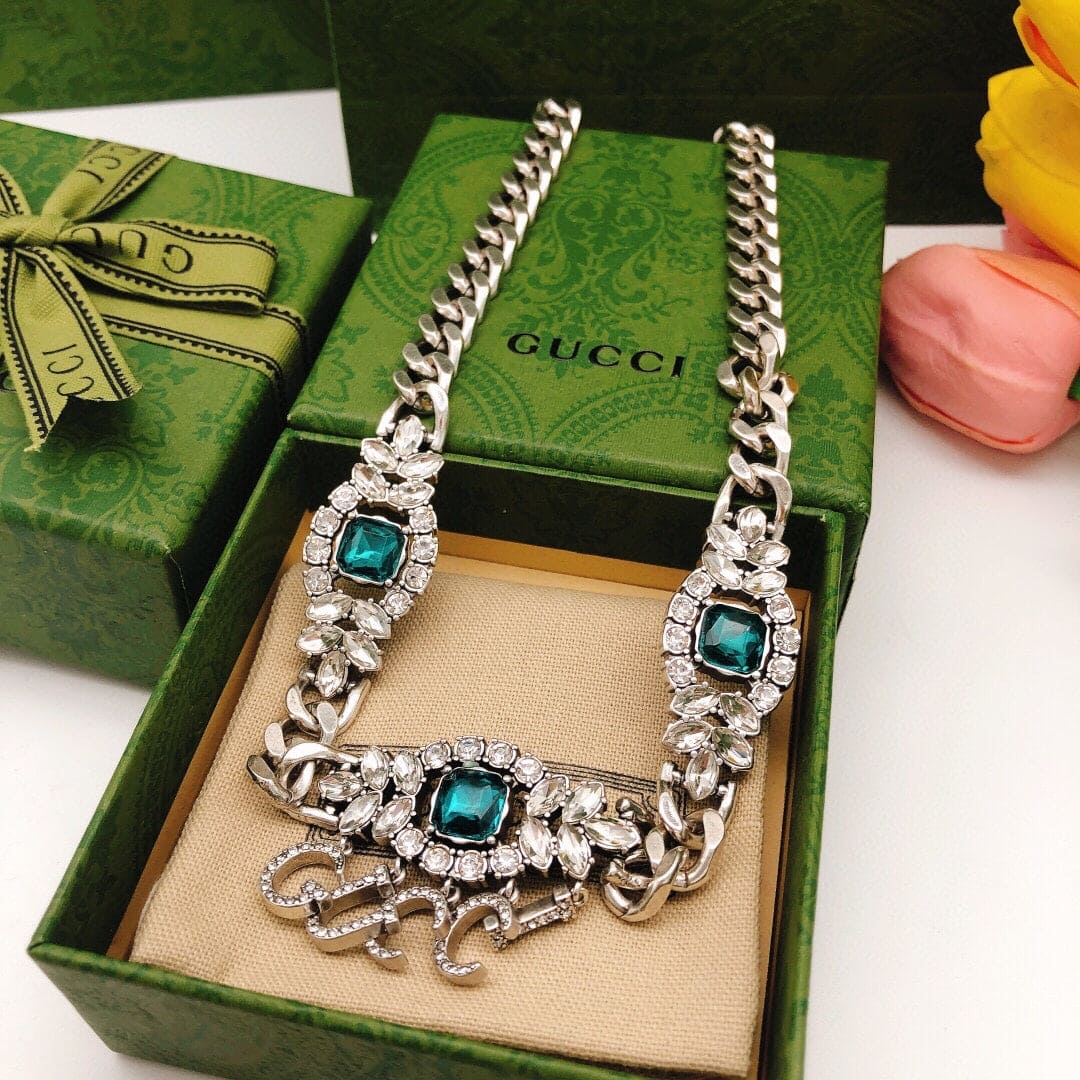 18K Double G Script Diamonds Necklace