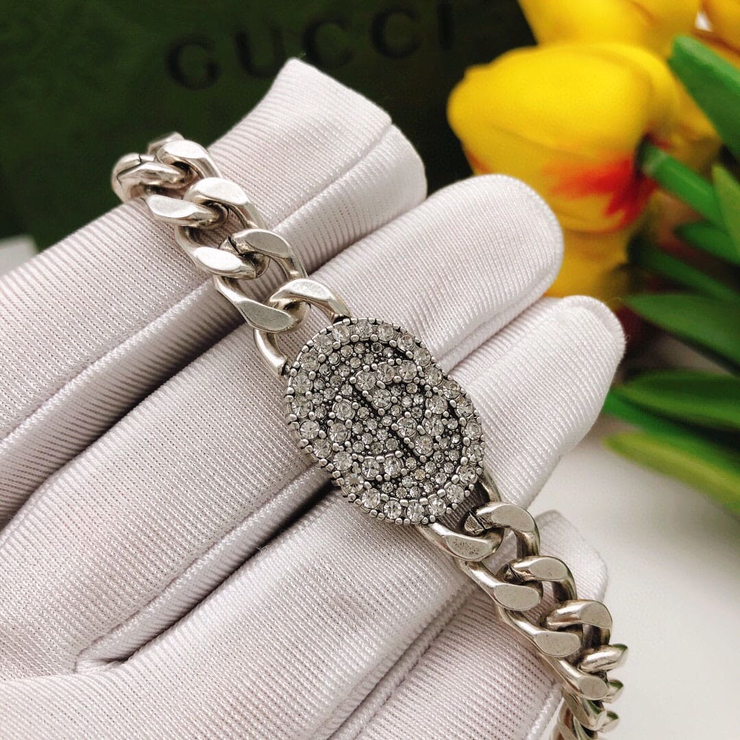 18K Double G Script Diamonds Necklace