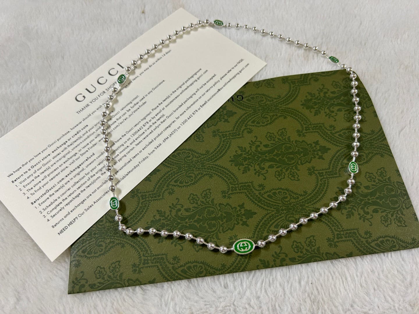 Double G Interlocking G Green Necklace