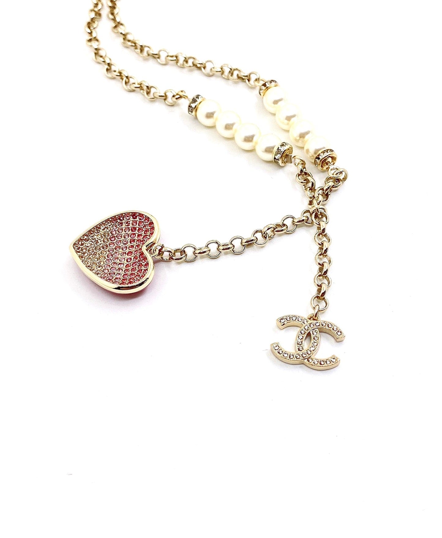 Collier diamants coeur rose 18 carats CC