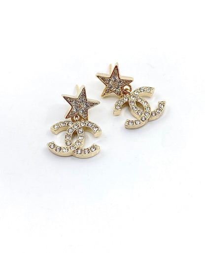 18K CC Star Diamond Earrings