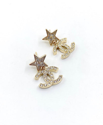 18K CC Star Diamond Earrings