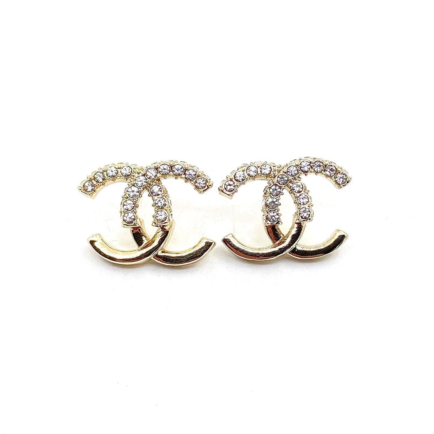 18k CHANEL CC Half Diamond Earrings