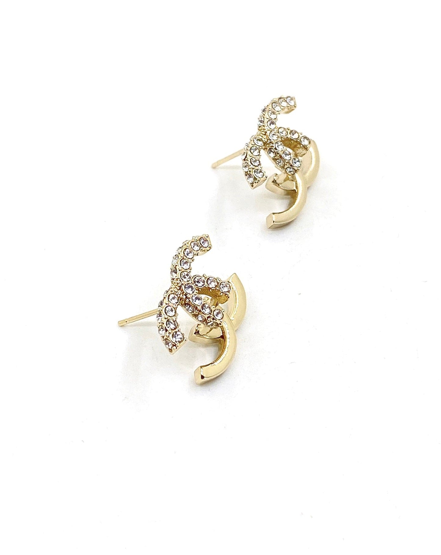 18K CC Half Diamond Earrings