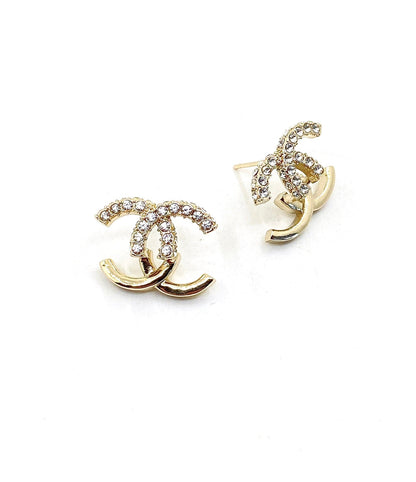 18K CC Half Diamond Earrings