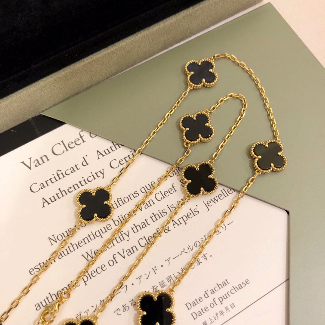 18K Vintage Alhambra Black 10 Motifs Clover Necklace