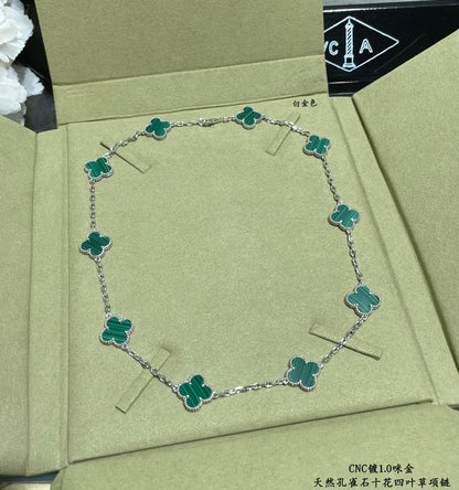 18K Vintage Alhambra Malachite 10 Motifs Necklace