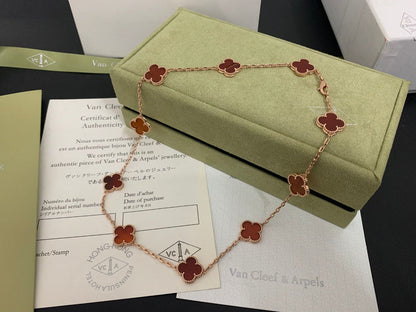 18K Vintage Alhambra Carnelian 10 Motifs Necklace