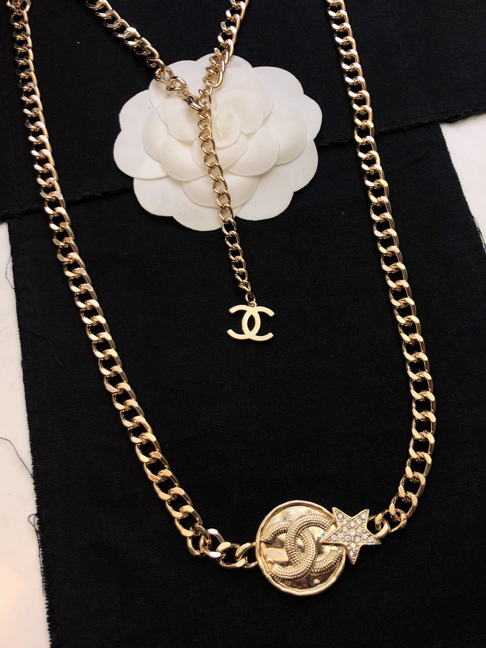 18K CC Rhinestone Star Chain Necklace