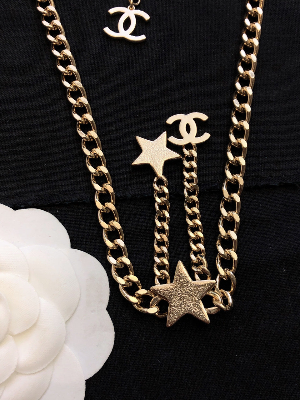 18K CC Rhinestone Star Chain Necklace