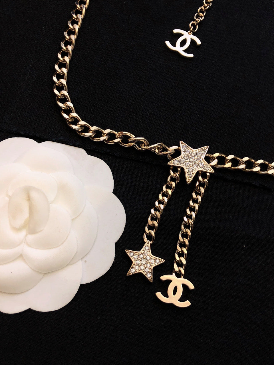 18K CC Rhinestone Star Chain Necklace