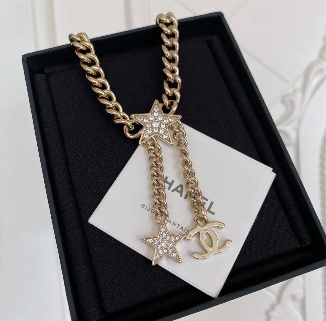 18K CC Rhinestone Star Chain Necklace