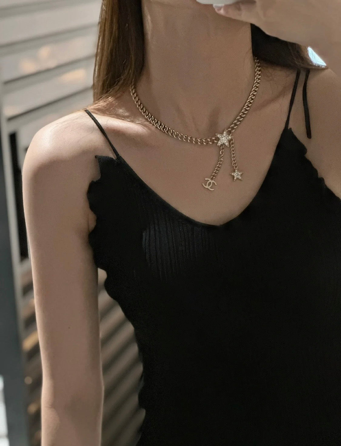 18K CC Rhinestone Star Chain Necklace