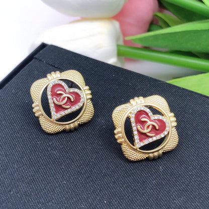 18K CC Heart Vintage Earrings