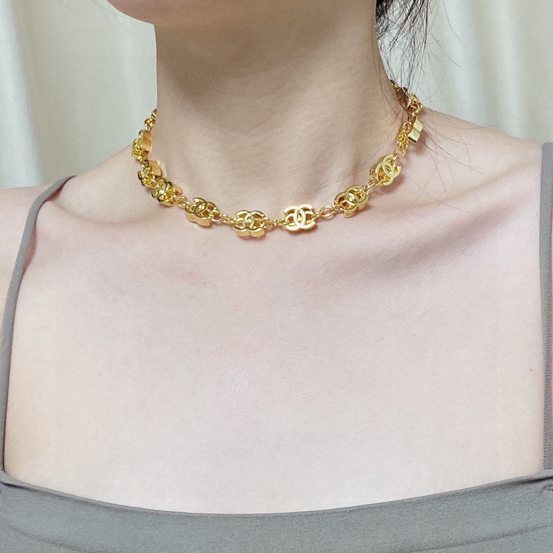 18K Multiple CC Choker Chain Necklace