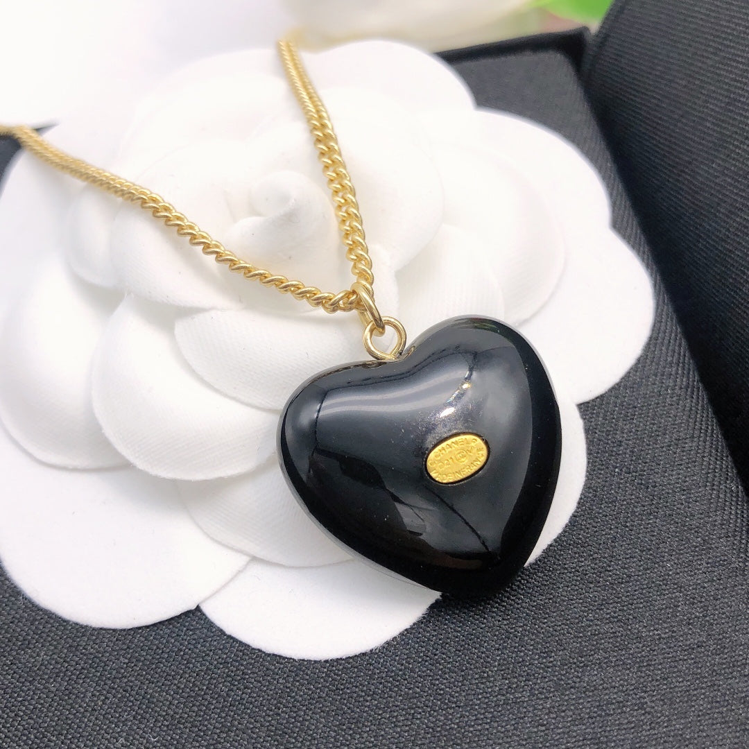 18K CC Black Heart Necklace