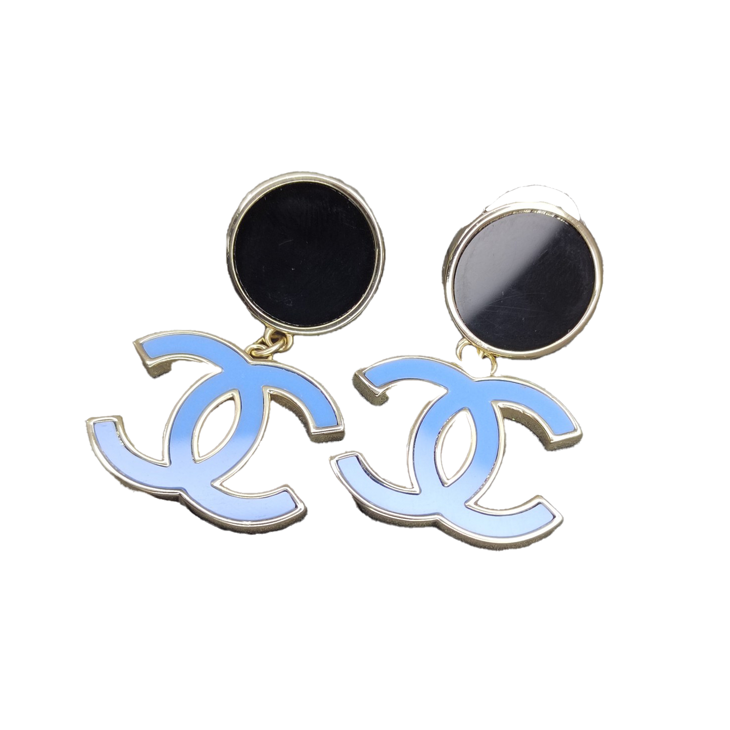 18k Chanel Classic Blue CC Dangle Earrings