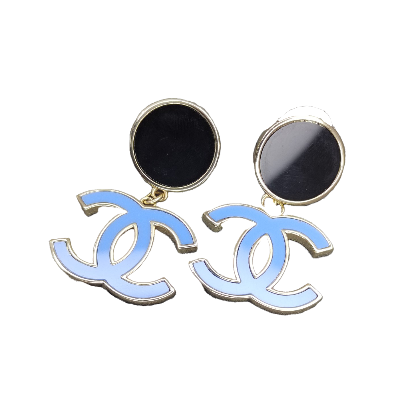 18k Chanel Classic Blue CC Dangle Earrings