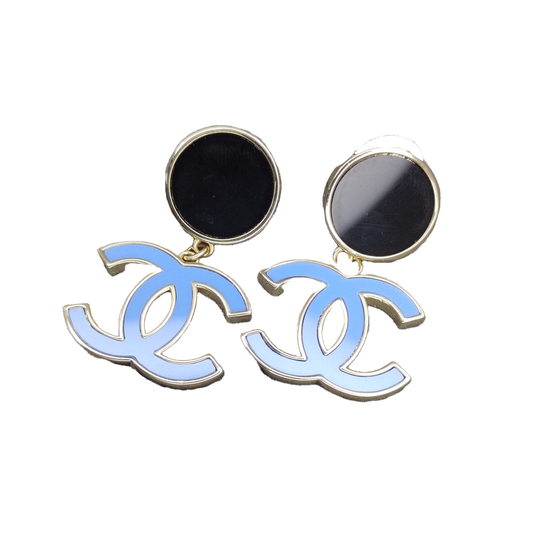 18k Chanel Classic Blue CC Dangle Earrings