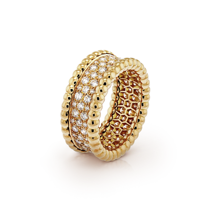 18K Van Cleef & Arpels Perlée Diamonds 3 Row Ring