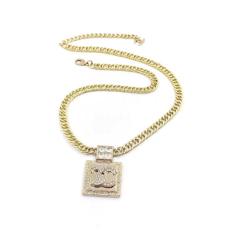 18K CC Metal & Diamantés Pendant Necklace