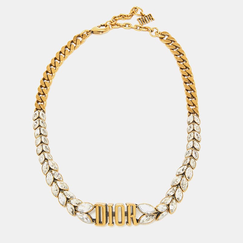 18K Dior Revolution Crystals Gold Tone Choker Necklace