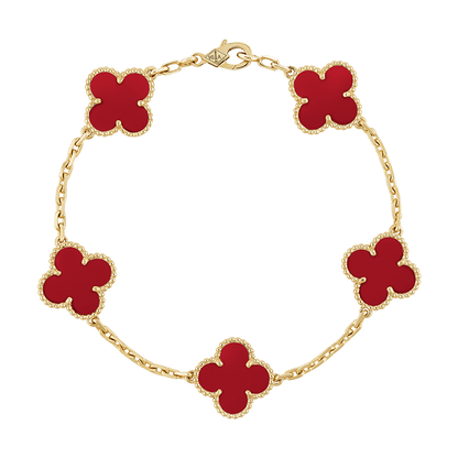 18K Van Cleef & Arpels Vintage Alhambra Five Motifs Carnelian Bracelet