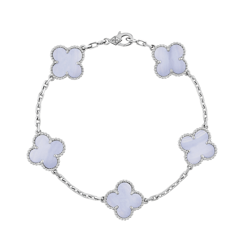 18K Van Cleef & Arpels Vintage Alhambra Five Motifs Chalcedony Bracelet