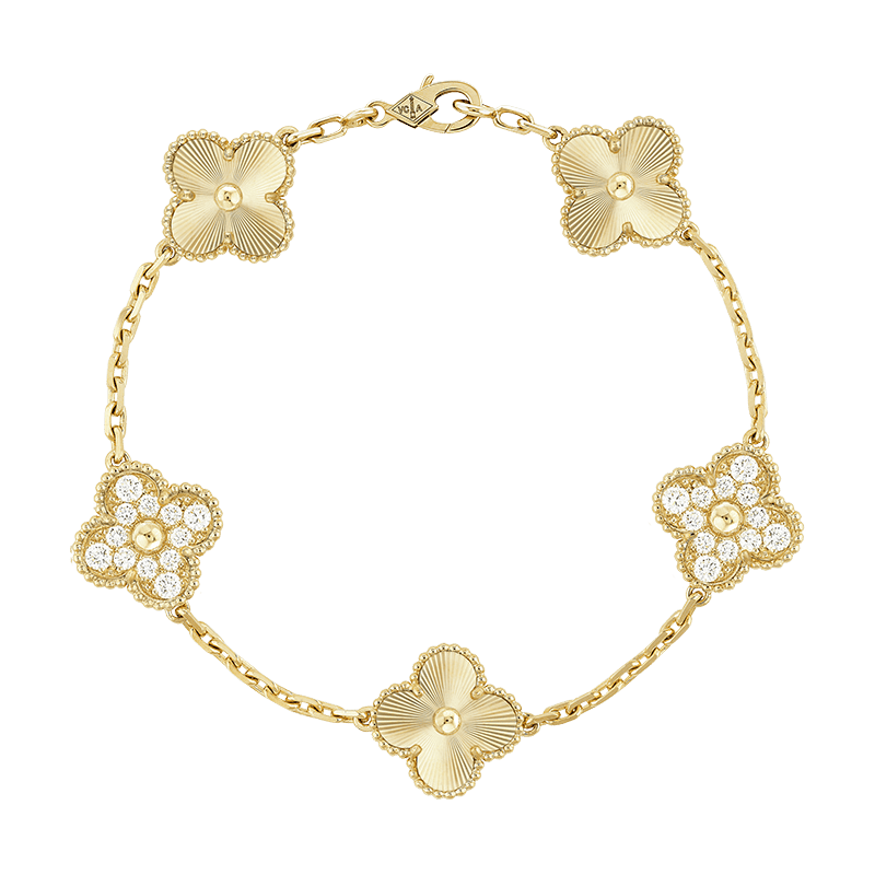 18K Van Cleef & Arpels Vintage Alhambra Five Motifs Diamonds Bracelet