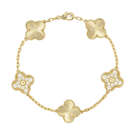 18K Van Cleef & Arpels Vintage Alhambra Five Motifs Diamonds Bracelet