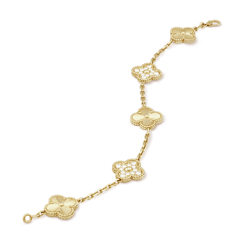 Bracelet Trèfle Vintage Alhambra Cinq Motifs Diamants 18K