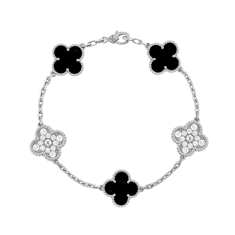 18K Van Cleef & Arpels Vintage Alhambra Five Motifs Black Diamonds Bracelet