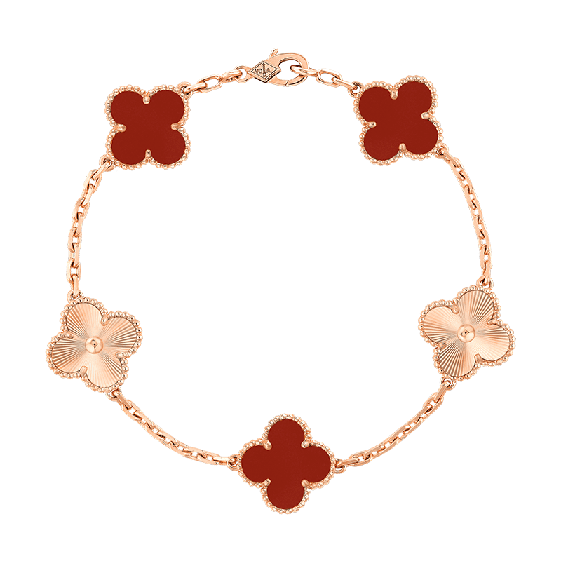 18K Van Cleef & Arpels Vintage Alhambra Five Motifs Carnelian Bracelet