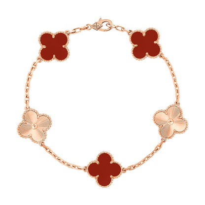 18K Van Cleef & Arpels Vintage Alhambra Five Motifs Carnelian Bracelet