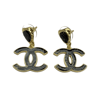 18k Chanel Classic Black CC Dangle Earrings