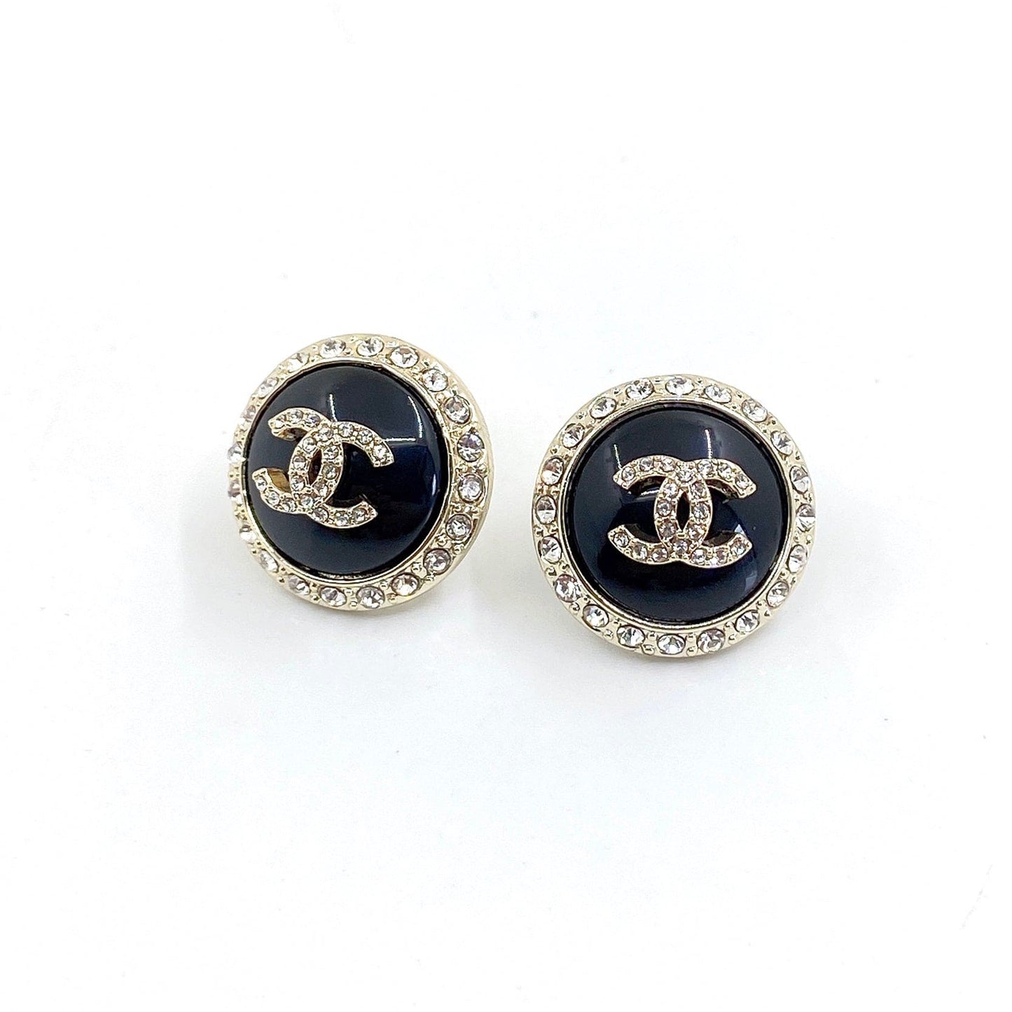 18k CHANEL CC Black Crystal Earrings