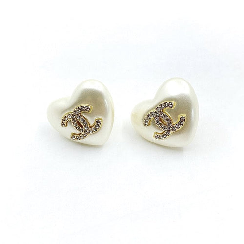 18k Chanel CC Pearl Heart Earrings